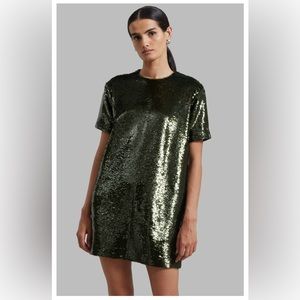 NEW! The Frankie Shop ‘Riley’ Sequins Tee Dress - Olive